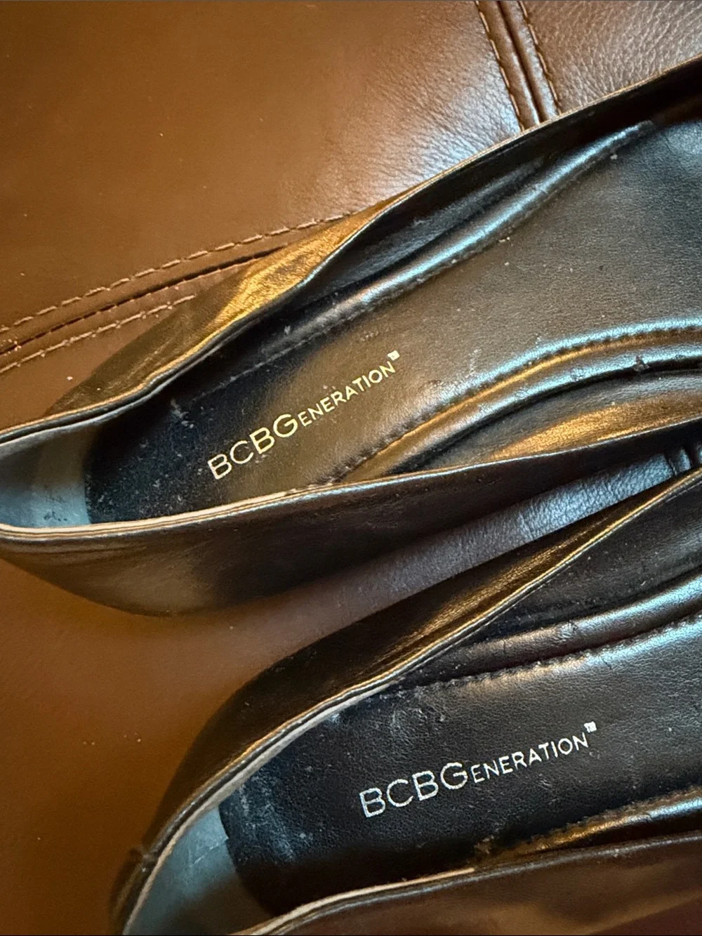 BCBG generation black peep toe flats